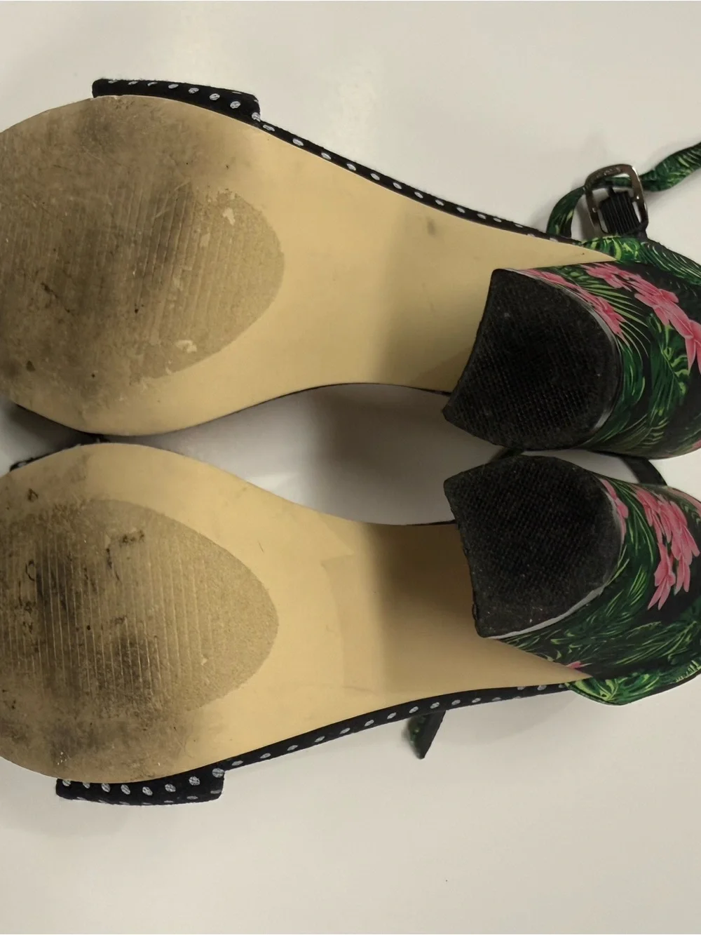 Lena Black Polka Dot & Floral Ankle Strap Heels